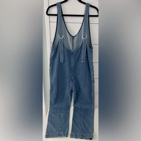 Happily Grey Blue Denim Overalls Jumpsuit (Free People High Roller Style) - Picture 2 of 3